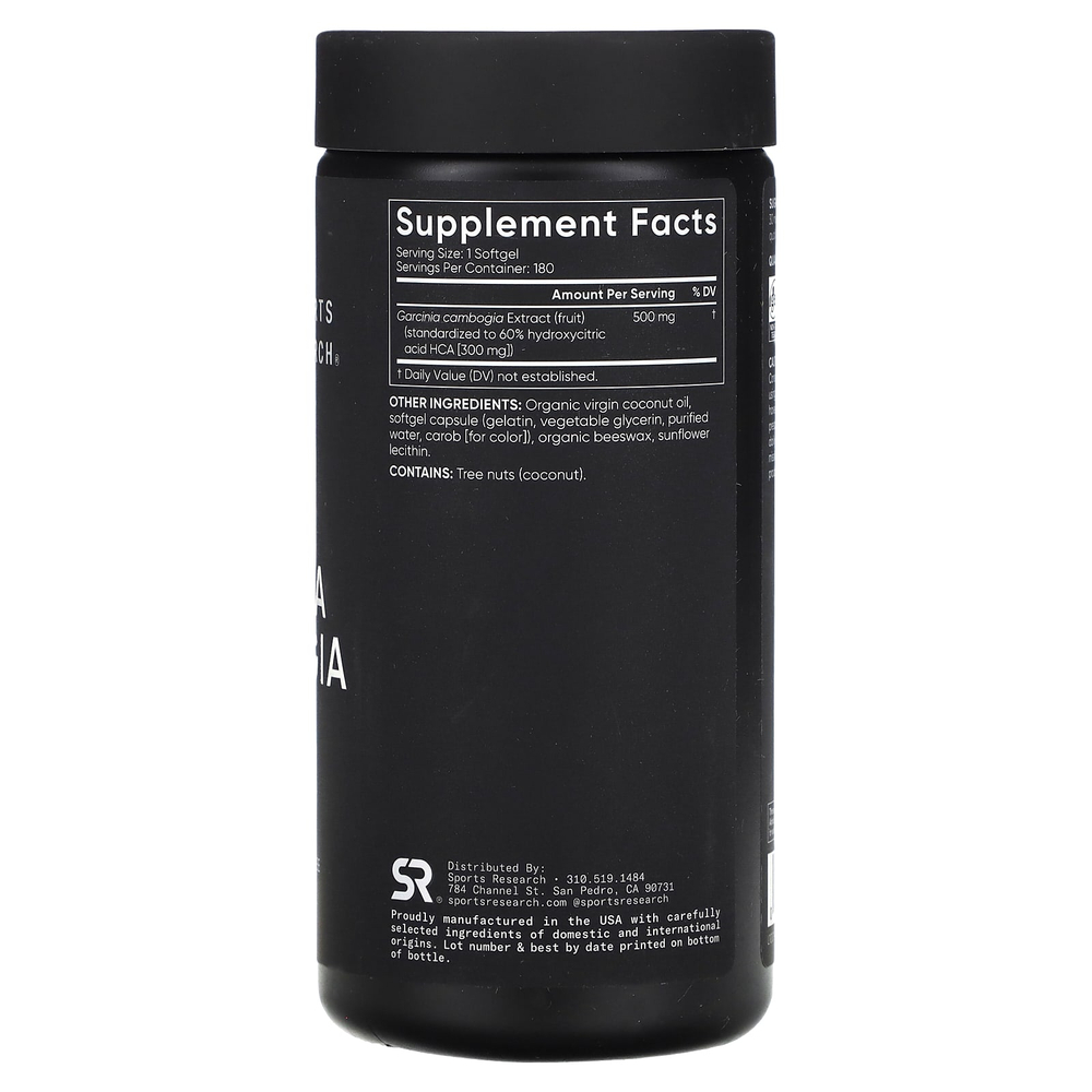 Sports Research, гарциния камбоджийская с кокосовым маслом, 500 мг, 180 капсул