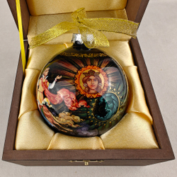 Шар новогодний с круговой росписью Палех "Конек-горбунок" в футляре