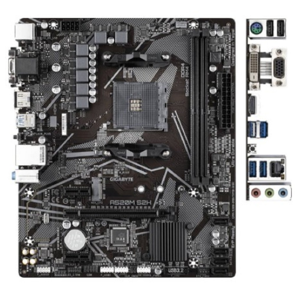 Материнская плата Gigabyte A520M S2H (Soc-AM4 AMD A520 2xDDR4 mATX AC`97 8ch(7.1) GbLAN RAID+VGA+DVI+HDMI)