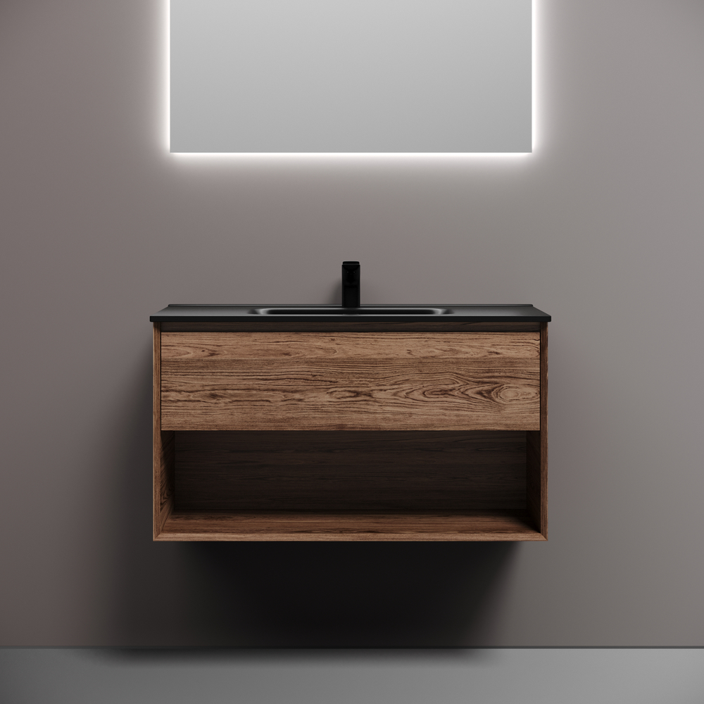 Тумба подвесная Sancos Marmi 1.0 890х445х520 c одним ящиком оснащенным доводчиками скрытого монтажа и открытой нишей, дуб чарльстон, арт.MR1.090ECH