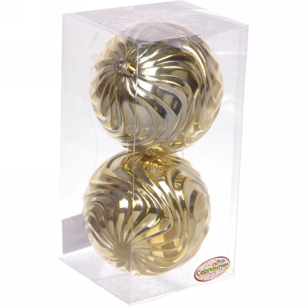 Новогодние шары 10 см (набор 2 шт) «Рельеф», золото