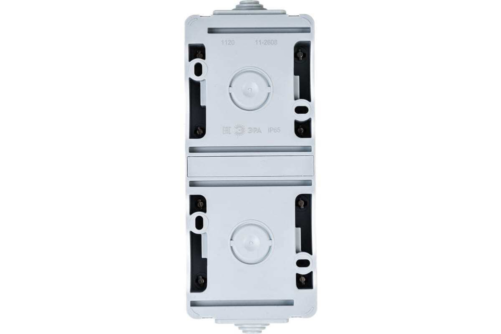 Розетка 2-местная накладная вертикальная IP65, шторки, 16A-250В, серый Эксперт ЭРА