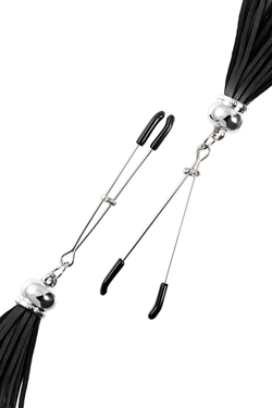 Зажимы на соски «Вилки» с черными кисточками из замши