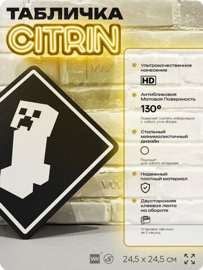 Табличка декоративная "Майнкрафт, Крипер, Minecraft" на дверь и стену, прикольная штука в подарок геймеру, декоративный знак, 24,5х24,5 см, Айдентика Технолоджи