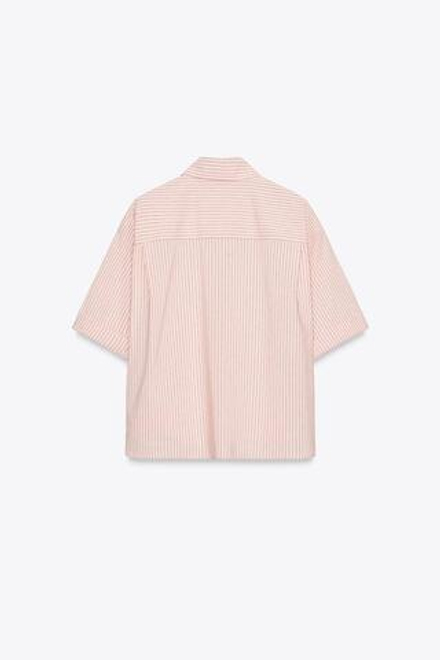 ZARA РУБАШКА ИЗ ПОПЛИНА С КАРМАНОМ, ПЕРСИКОВЫЙ