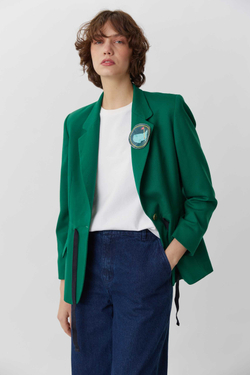 Винтажный зелёный жакет с кулиской