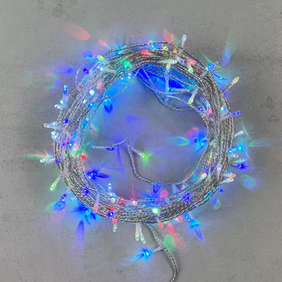 Светодиодная гирлянда 200 разноцветных LED ламп с RGB светодиодом, 20 м., 24V., черный силиконовый провод, IP65, Beauty Led (EST200-10-1RGB)