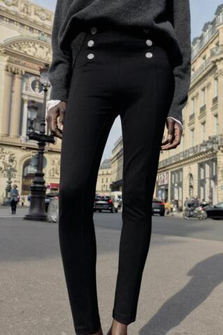 ZARA ЛЕГИНСЫ С ДЕКОРАТИВНЫМИ ПУГОВИЦАМИ, ЧЕРНЫЙ
