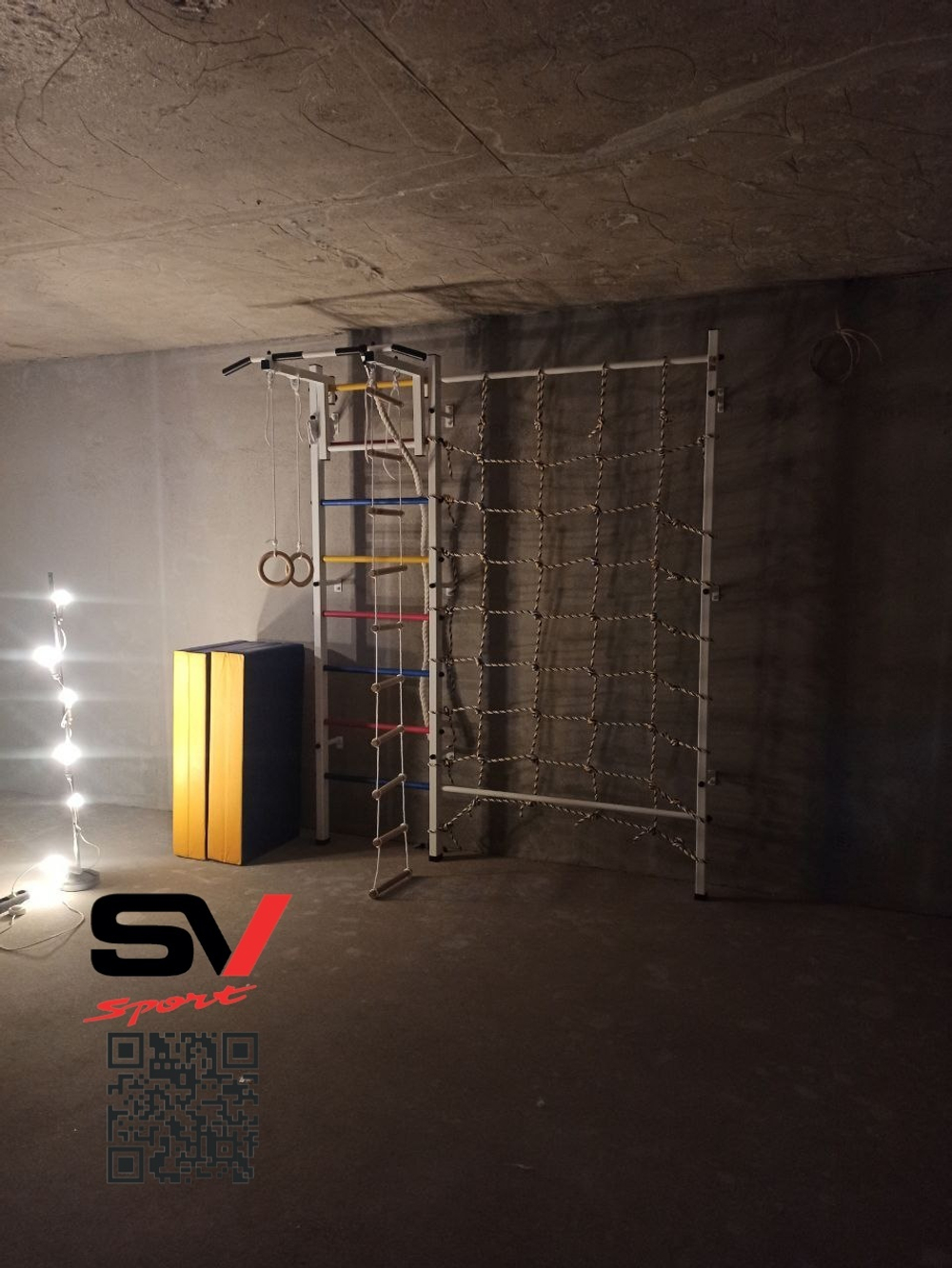 Монтаж шведской стенки Sv Sport с канатным лазом в пеноблочные, газоблочные стены