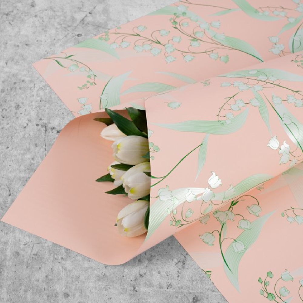 ЛИСТ двусторонняя "Ландыши" 57*57см Персиковая/20шт