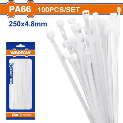 Кабельные стяжки белые 4.8х250 мм 100 шт (70/140) WADFOW WTE325048