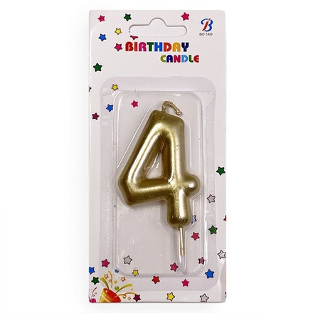 Свеча-цифра "4 - Золотая" 6 см