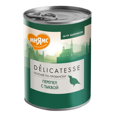 Влажный корм мнямс деликатес паштет из перепёлки с тыквой для щенков всех пород "потофё по-провански" 400 г