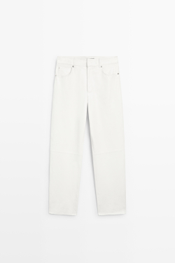 Massimo Dutti Брюки прямого кроя из кожи, белый