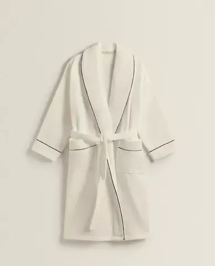 ZARA HOME БАННЫЙ ХАЛАТ С ОКАНТОВКОЙ, ЧЕРНЫЙ
