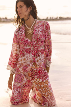 ZARA БЛУЗА ИЗ ТКАНИ С ПРИНТОМ И ДЕТАЛЯМИ ИЗ ГИПЮРА НА РУКАВАХ, РАЗНОЦВЕТНЫЙ