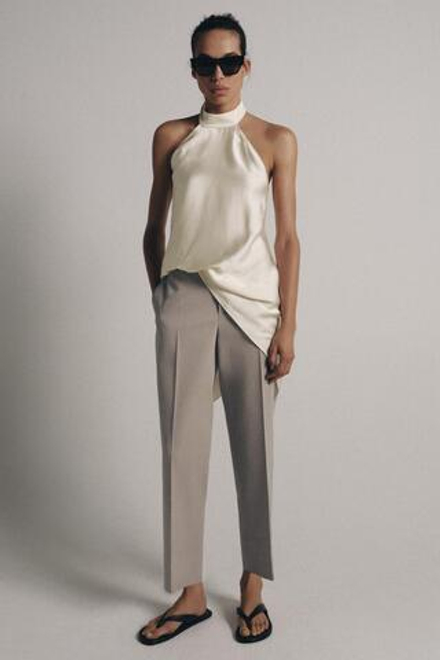 ZARA УКОРОЧЕННЫЕ БРЮКИ — ZW COLLECTION, СЕРО-КОРИЧНЕВЫЙ