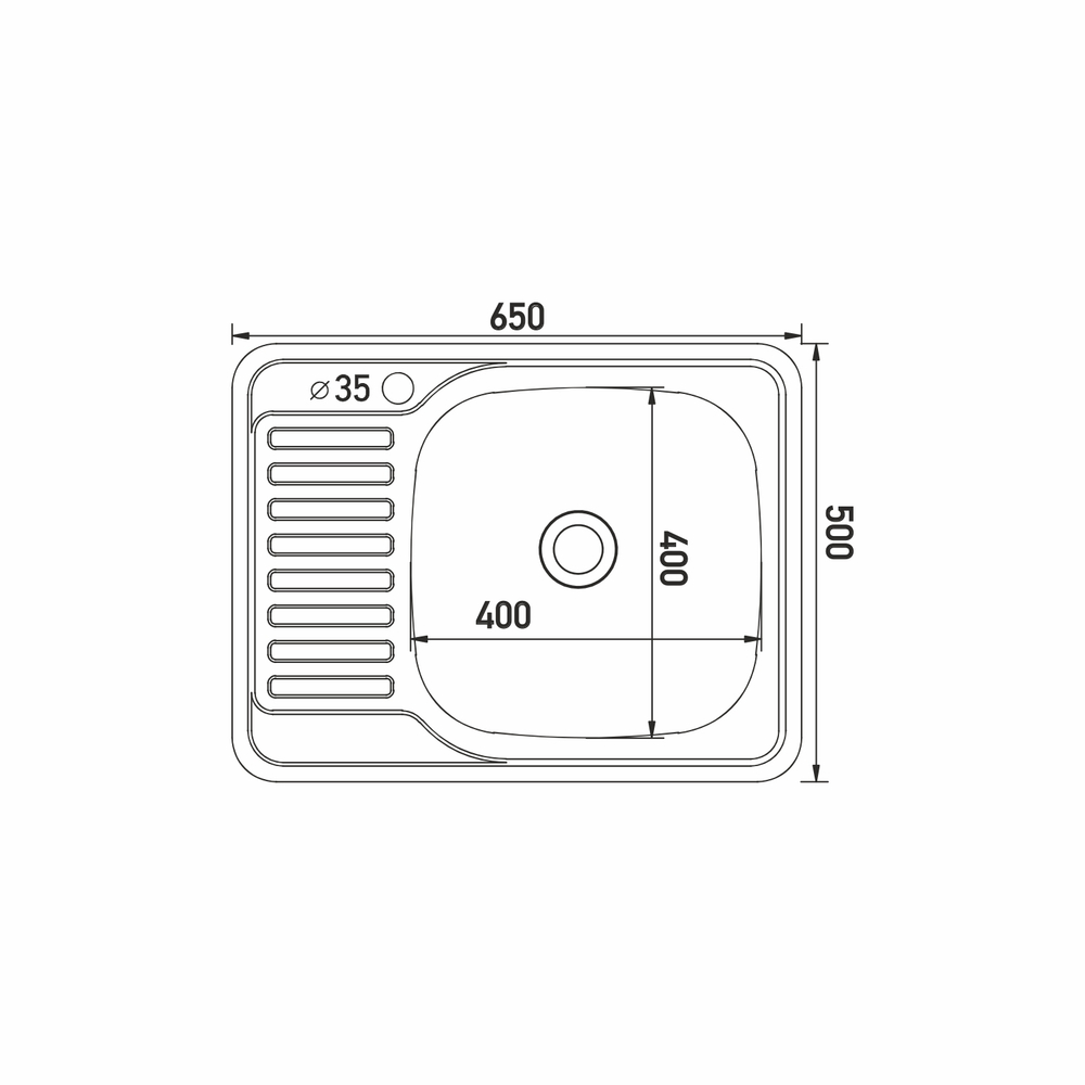 Мойка врез 65х50 (0,8) прав вып 3 1/2  MIXLINE 18см с сифоном ДЕКОР