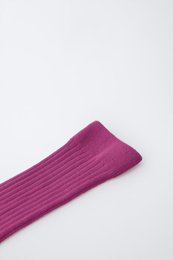 ZARA ДЛИННЫЕ НОСКИ В РУБЧИК, ТЕМНАЯ ФУКСИЯ