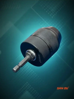 Патрон для шуруповерта и винтоверта быстрозажимной 0.8-10 мм, резьба 3/8" - 24 UNF, цельнометаллический с фиксатором, + адаптер на винтоверт(1/4, шестигранный хвост)