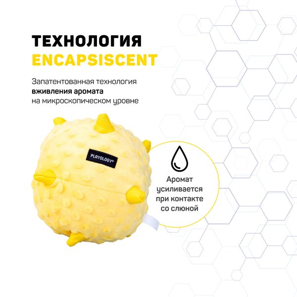 Сенсорный плюшевый мяч Playology PUPPY SENSORY BALL 15 см для щенков средних и крупных пород 8-16 недель с ароматом курицы, цвет желтый