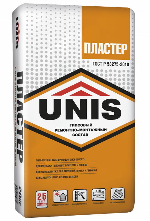 Состав UNIS ПЛАСТЕР гипсовый ремонтно-монтажный  20 кг