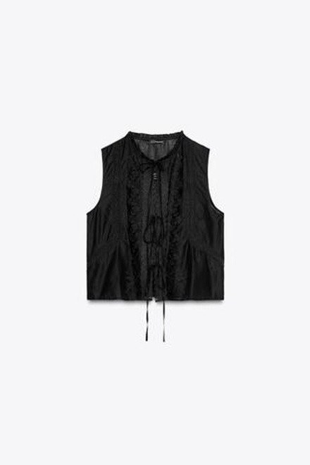 ZARA ТОП С ВЫШИВКОЙ И ЗАВЯЗКАМИ, ЧЕРНЫЙ
