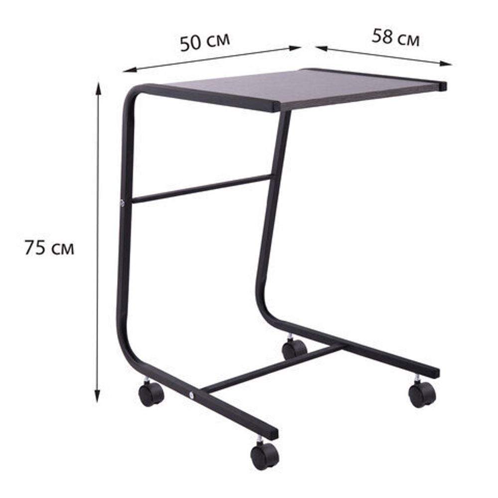 Стол BRABIX "Smart CD-012", 500х580х750 мм, ЛОФТ, на колесах, металл/ЛДСП ясень, каркас черный, 641881