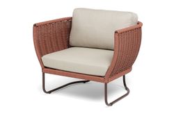 "Фиджи" кресло плетеное из роупа, каркас алюминий коричневый (RAL8016) муар, роуп красный (8372) круглый tex, ткань Mossle бежевая