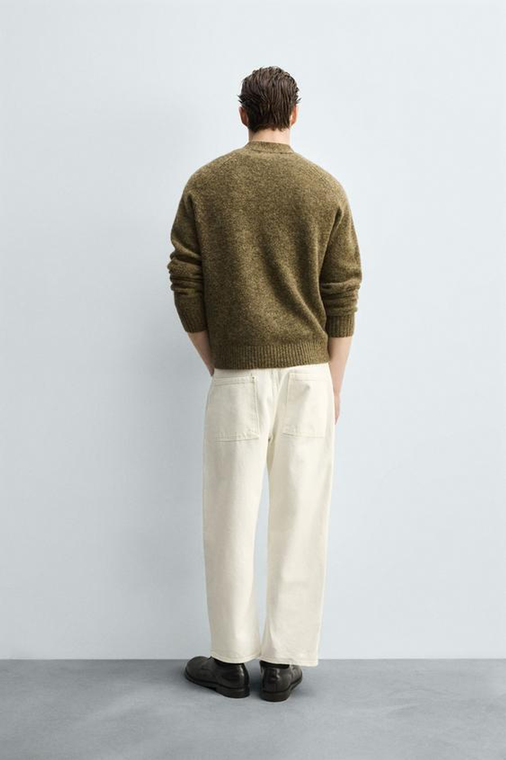 ZARA ДЖИНСЫ TAPERED WIDE FIT, ЖЕЛТОВАТО-БЕЛЫЙ