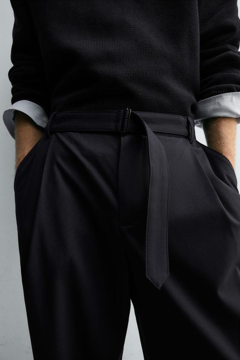 ZARA БРЮКИ RELAXED FIT С РЕМНЕМ, МОРСКОЙ СИНИЙ