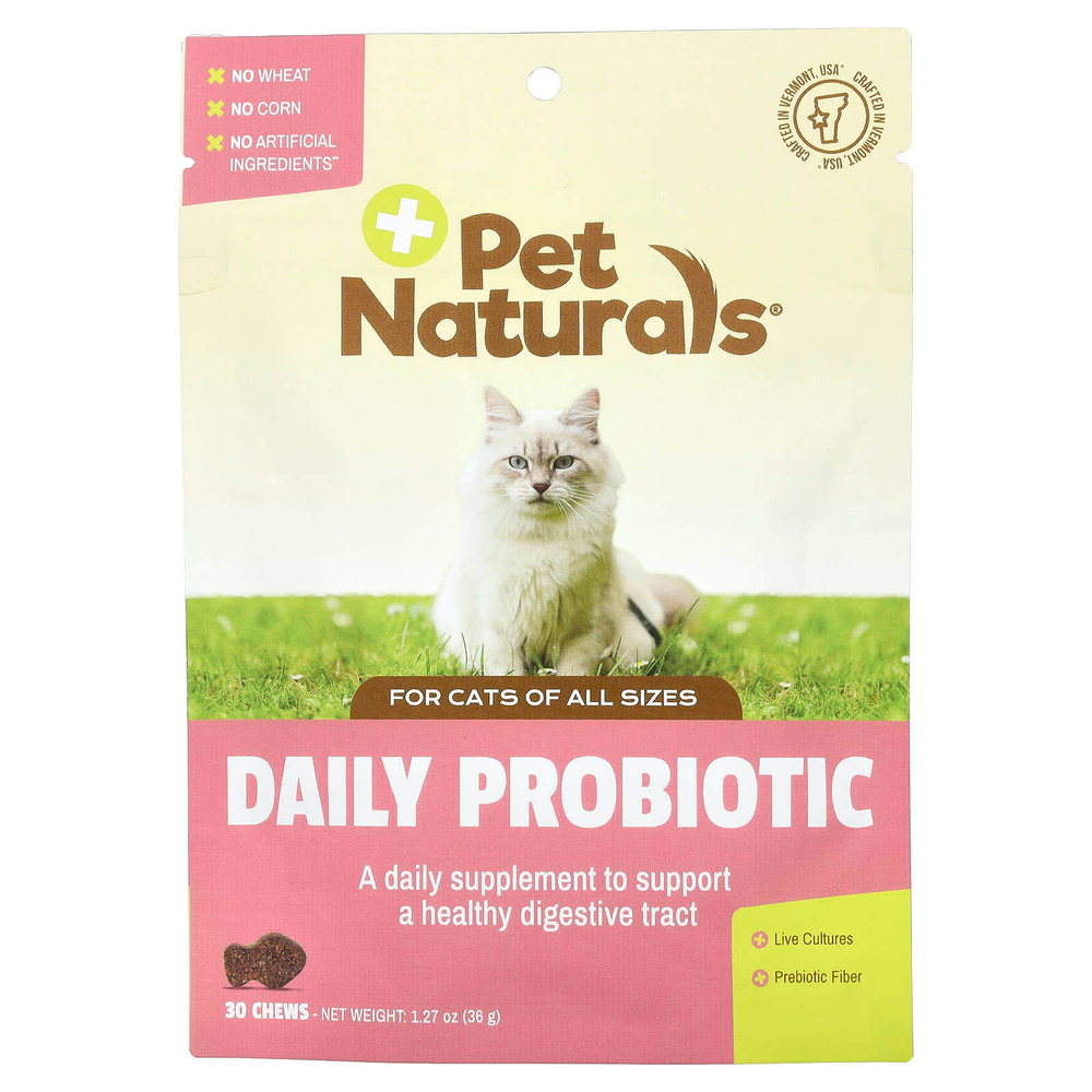Pet Naturals, Пробиотик для ежедневного приема, для кошек, все размеры, жевательные таблетки, 30 жевательных таблеток, 36 г (1,27 унции)