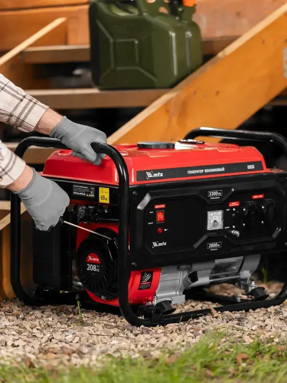 Генератор бензиновый MTX RS-4000, 3.3 кВт мощность и 208 см3 объем двигателя, 15 л объем топливного бака, ручной стартер и блок AVR, 2 розетки и датчик уровня масла, 946115