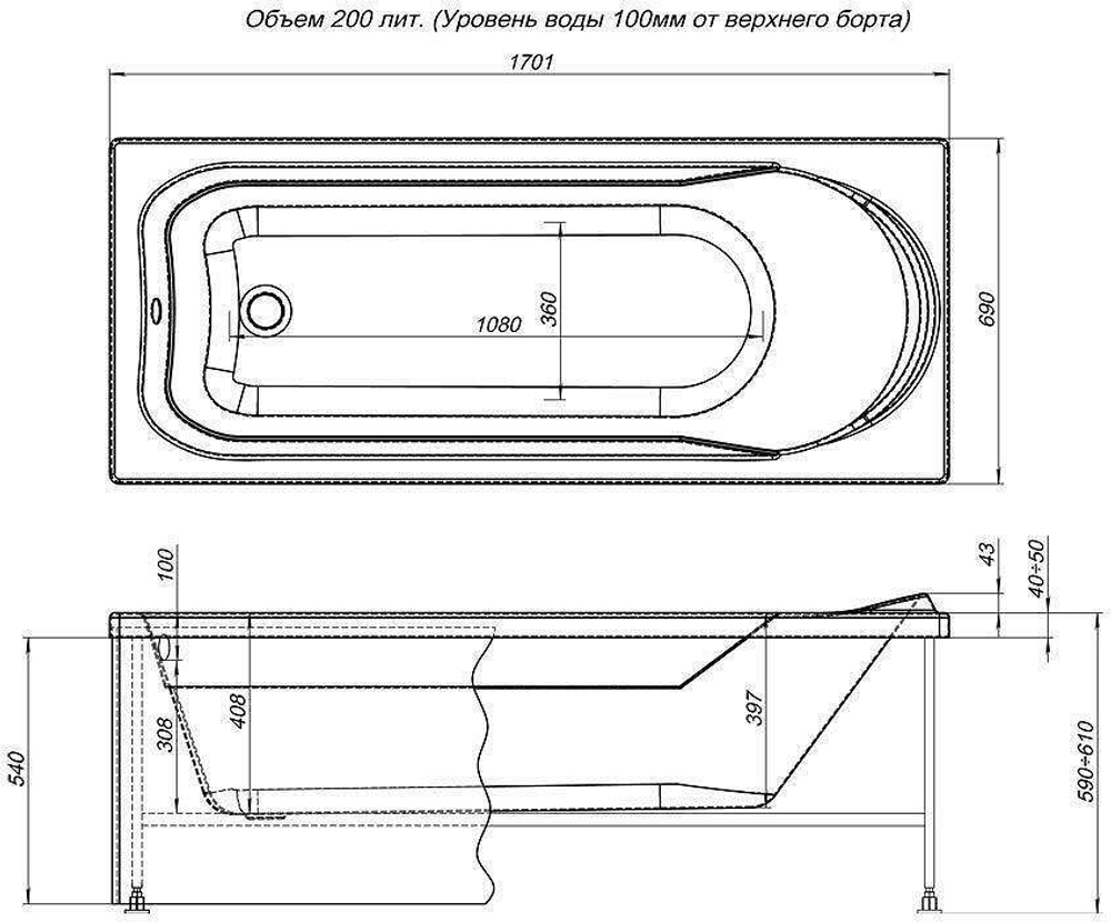 Акриловая ванна Aquanet West NEW 170x70 (с каркасом)