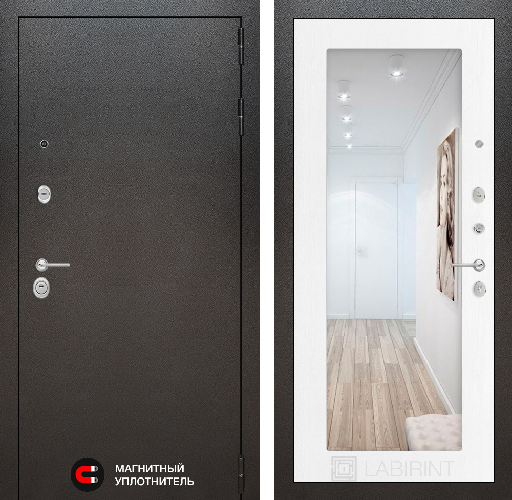 Дверь Входная Лабиринт Silver 18 С зеркалом Белое дерево