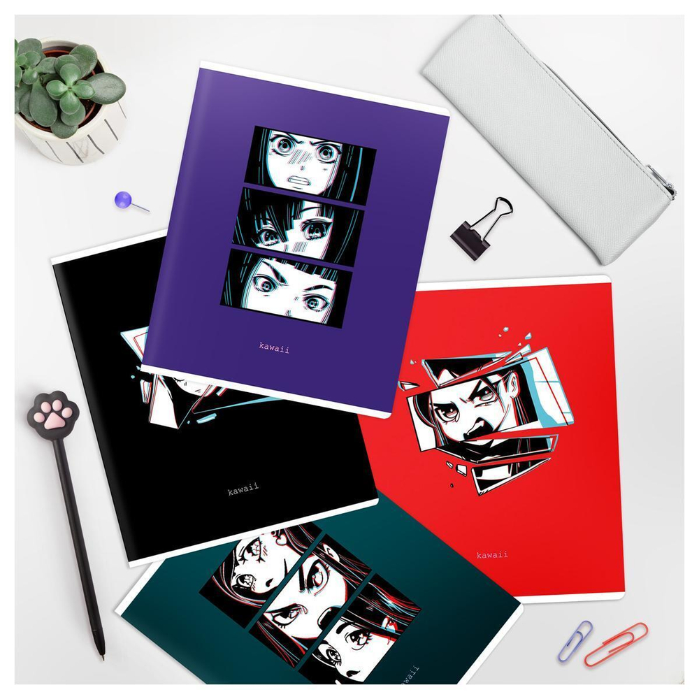 Тетрадь 48л., А5, клетка, матовая ламинация"Kawaii" (MESHU)