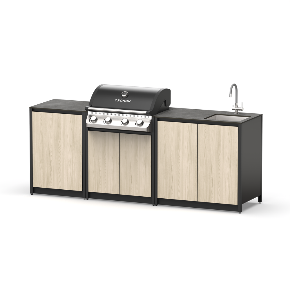 Мангальный комплекс Lounge M-105SG, 2.3 м, дуб сонома/черный мрамор