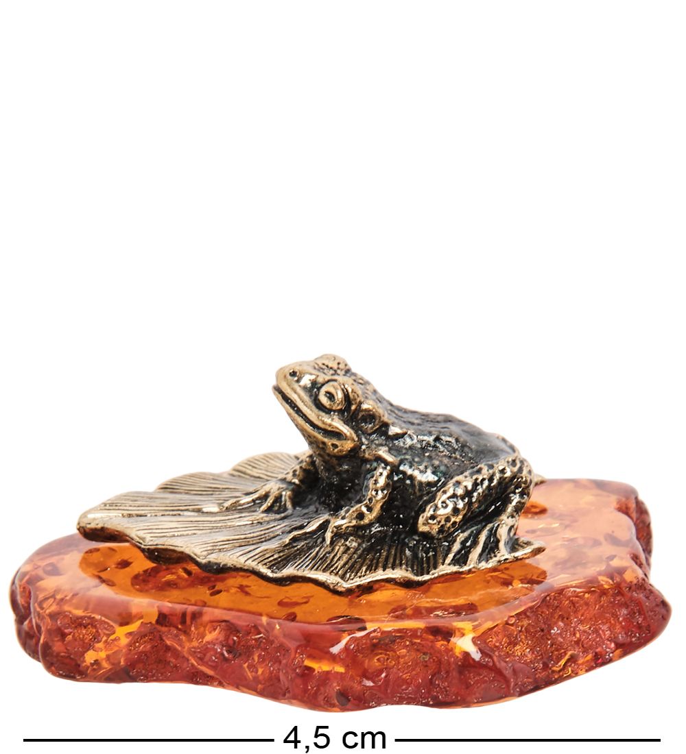 Народные промыслы AM-1860 Фигурка «Лягушка на листике» (латунь, янтарь)