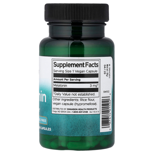 Swanson Vitamins, мелатонин, 3 мг, 120 веганских капсул