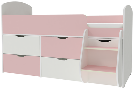 Кровать-чердак КарИВи Малыш 7 Белый  Розовый