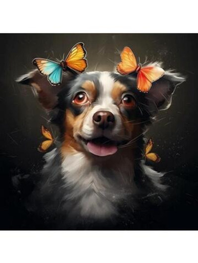 Картина по номерам 30х30см. "Собаки. Собака в бабочках" 20цв. коробка (арт. Х-6351)