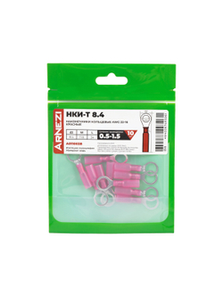 Наконечники кольцевые НКИ-Т 0.5-1.5 AWG(22-16) ?=8.4мм (10 шт) красные, , Max Вт ARNEZI A0110028