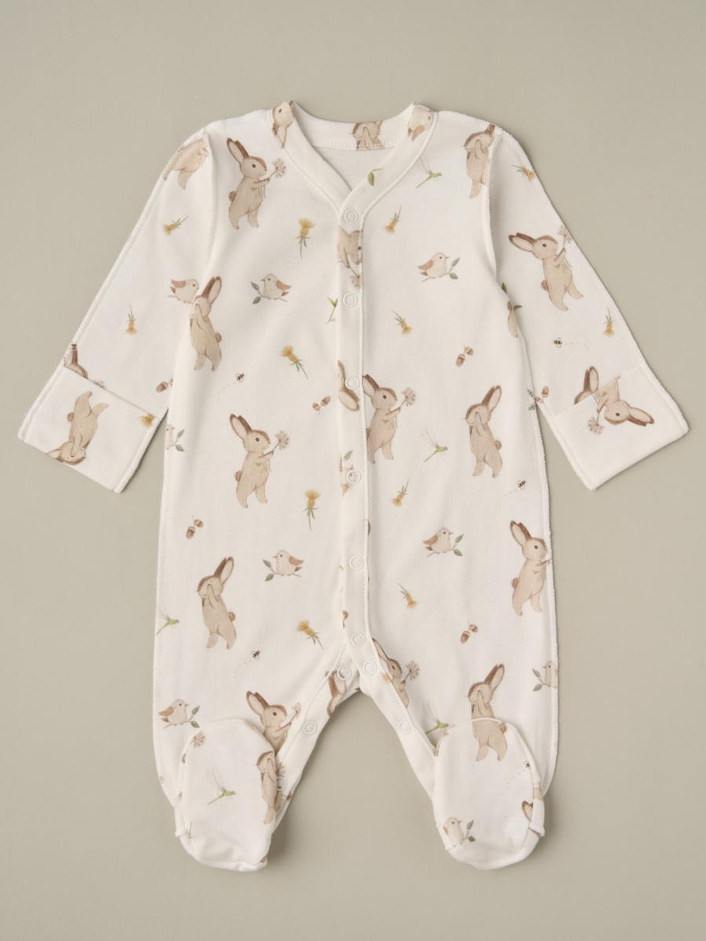 Комбинезон на кнопках "Зайки с птичками"