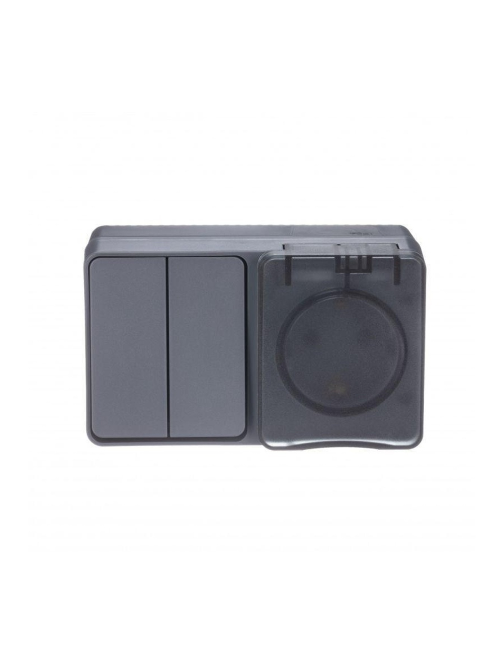 Блок ОП AtlasDesign PROFI IP54 (розетка 1-м 16А заземл. защ. шторки + 2-кл. выключатель 10А) антрацит SE ATN544074