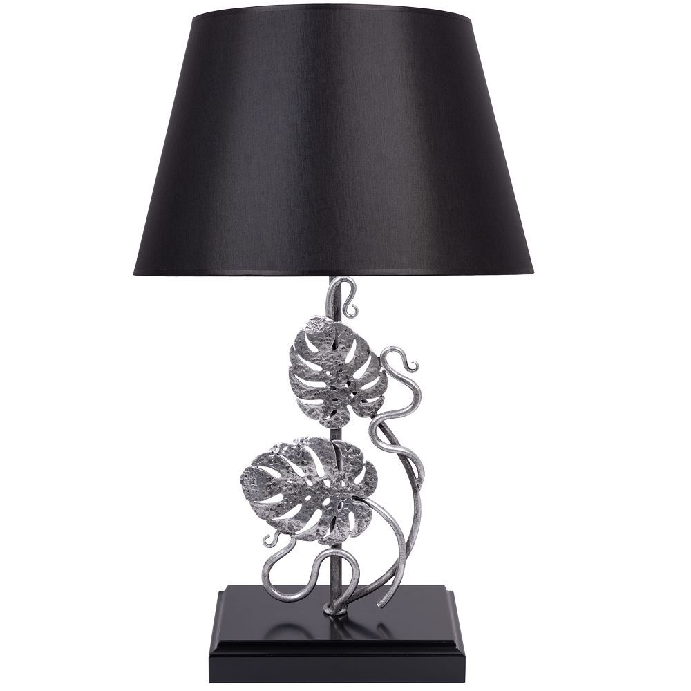Настольная лампа Monstera Deliciosa (Монстера) Черный Античное серебро с абажуром Сити Черный