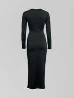 Платье 711 удлиненное с разрезом по ноге и вырезом и шнуровкой на груди