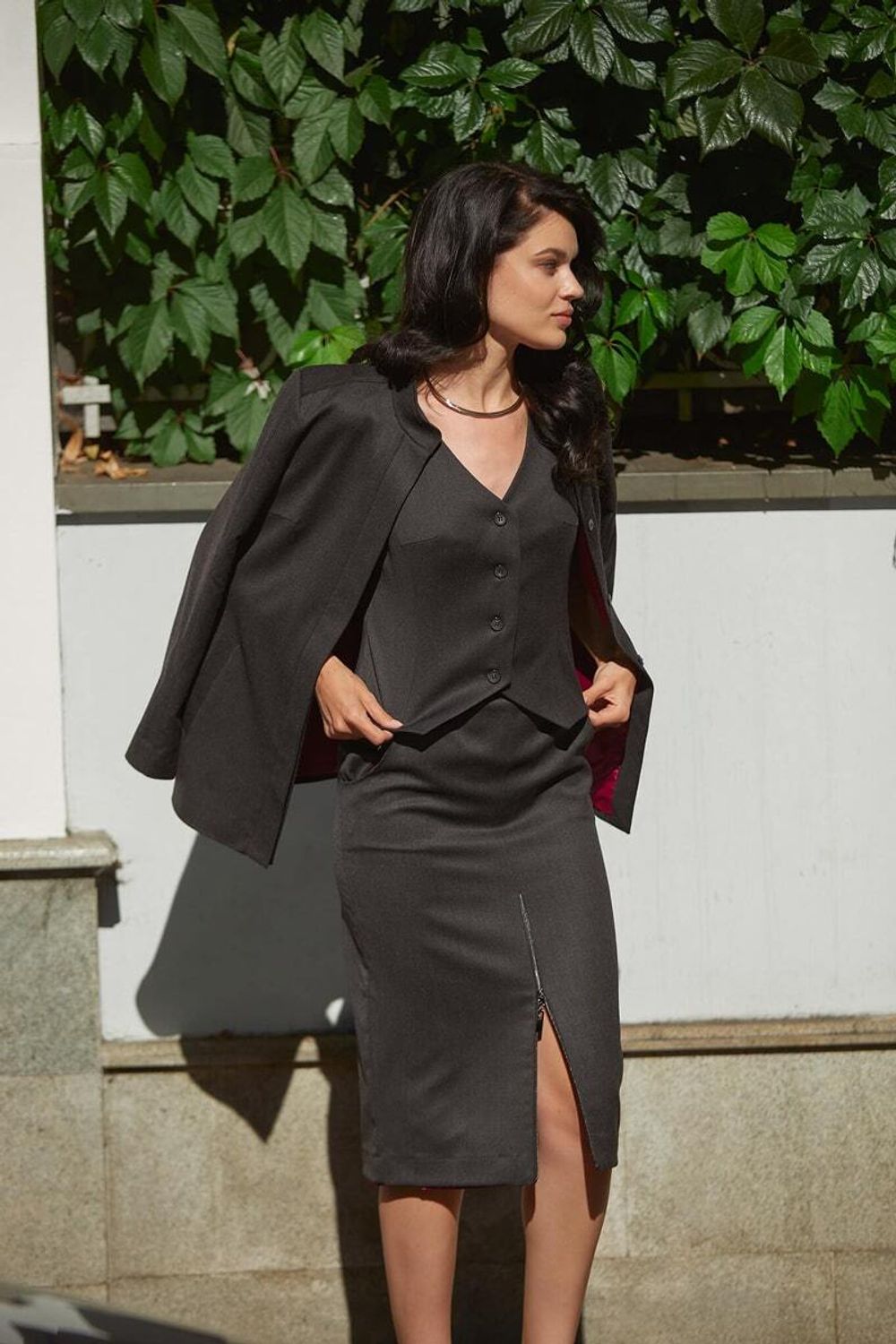 Юбка на молнии графит шерсть (Размер 44)