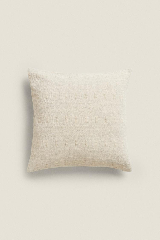 ZARA HOME ЧЕХОЛ ДЛЯ ДЕКОРАТИВНОЙ ПОДУШКИ ИЗ СИНЕЛИ, ЭКРЮ