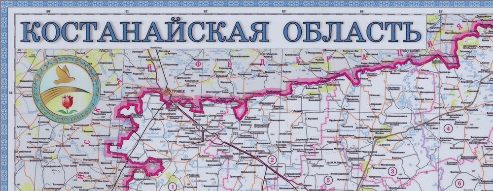 Карта Костанайской области обновлённая 2024 год