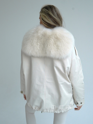 Хлопковая парка ARMY бежевого цвета с мехом белого песца